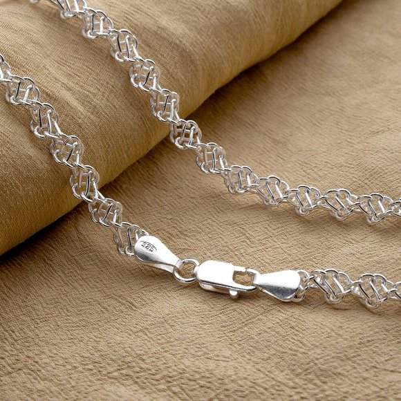 Shiny 22" Sterling Silver Singapore Rope Chain Stamped 925 ITALY, 5 mm Thick - Picture 2 of 8